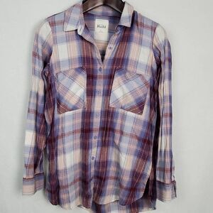 Mudd Juniors Medium Plaid Button Front LS Top